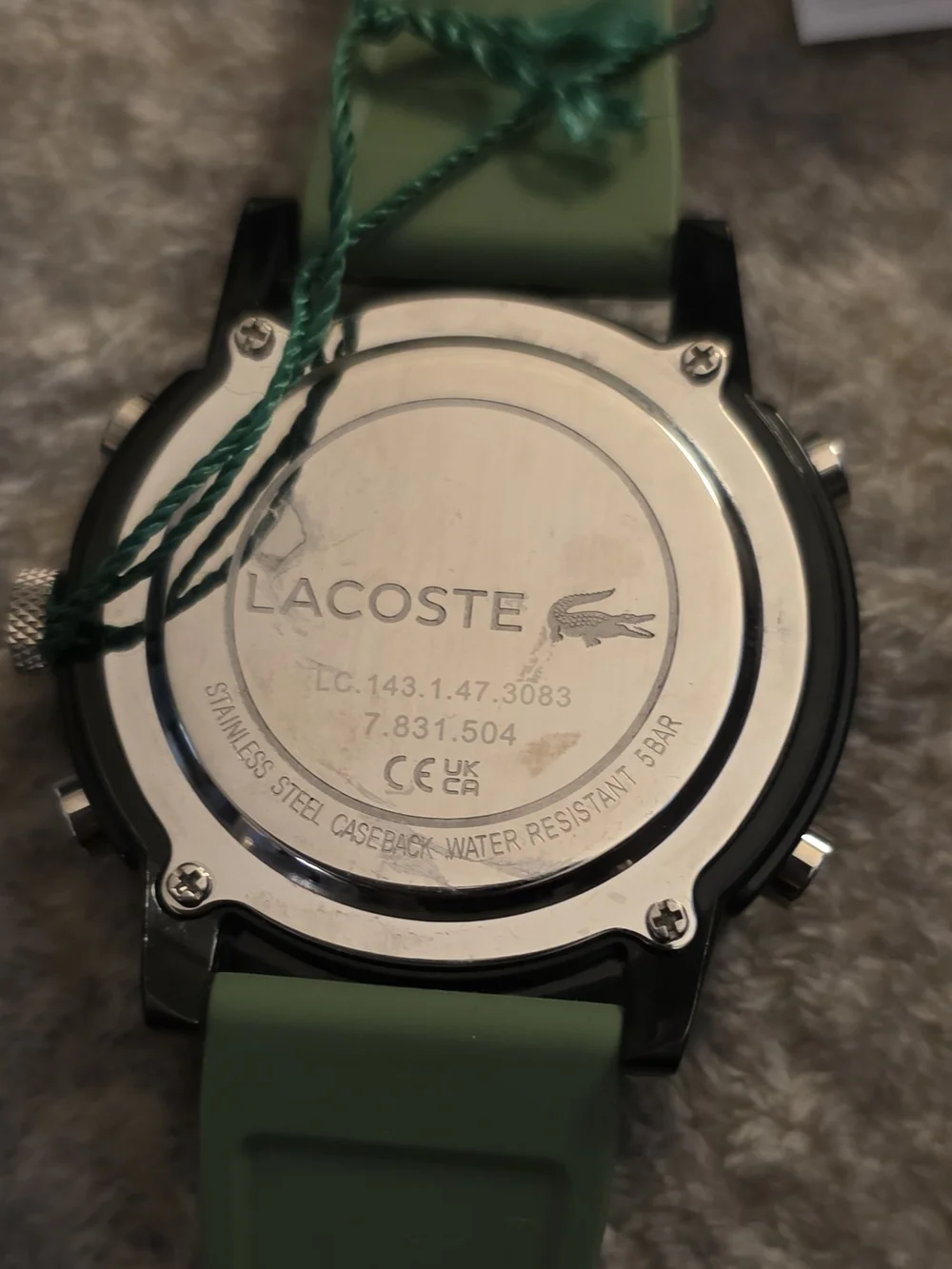Lacoste Men's Green and Black Silicone Strap Watch with Orange Accents